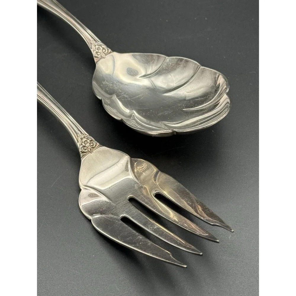 VTG 1953 Rogers Bros IS HERITAGE Silverplate Salad Serving Set Spoon Fork & Dish